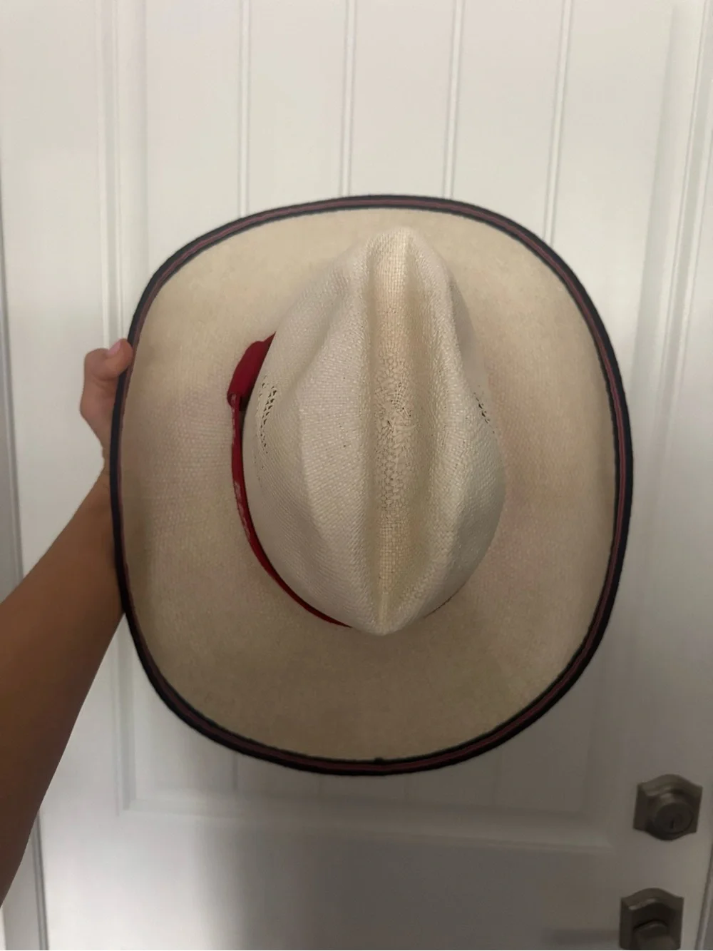 Stanley Cream Cowboy Hat with Red Branded Band and Black Trim